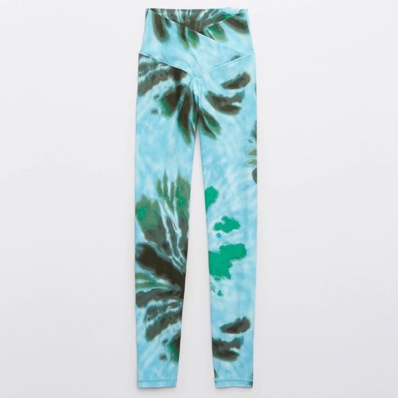 OFFLINE by Aerie High Waisted Blue Green Black Tie Dye Crossover Leggings - Picture 4 of 10